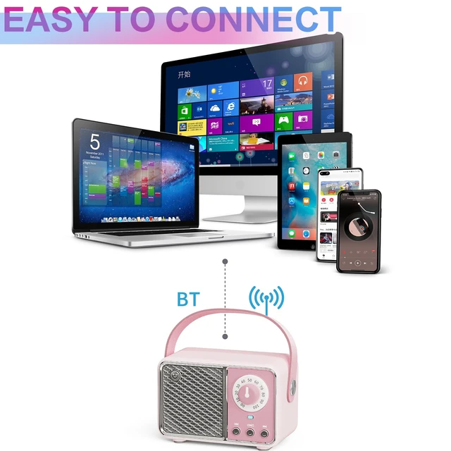 Alt view image 5 of 7 - Kawaii Room Decor, Retro Bluetooth Speaker,Pink Vintage Gift for Women Teenage Girl Old Fashion Style for Kitchen Desk Bedroom Office Party Outdoor Vintage Accessories