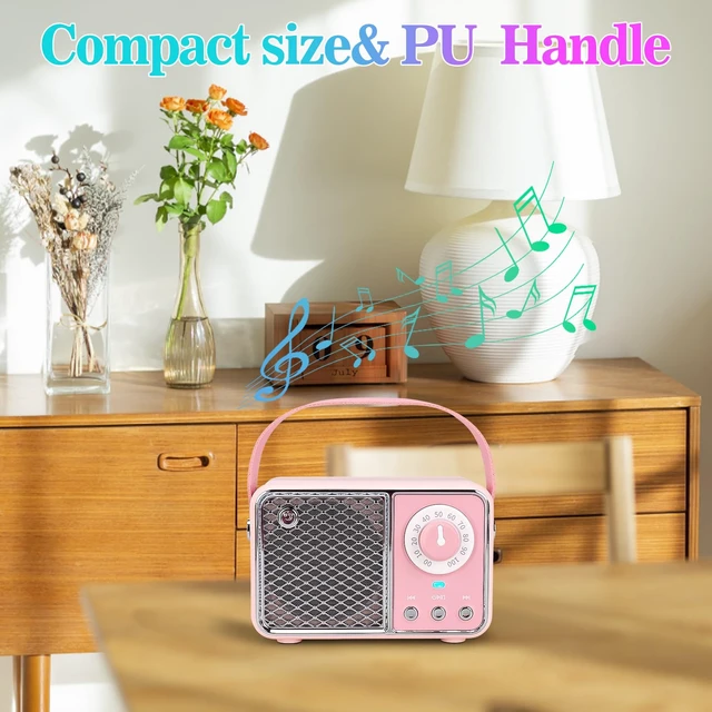 Alt view image 7 of 7 - Kawaii Room Decor, Retro Bluetooth Speaker,Pink Vintage Gift for Women Teenage Girl Old Fashion Style for Kitchen Desk Bedroom Office Party Outdoor Vintage Accessories