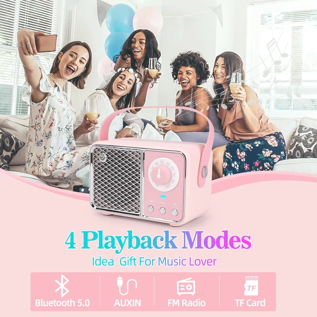 Alt view image 4 of 7 - Kawaii Room Decor, Retro Bluetooth Speaker,Pink Vintage Gift for Women Teenage Girl Old Fashion Style for Kitchen Desk Bedroom Office Party Outdoor Vintage Accessories