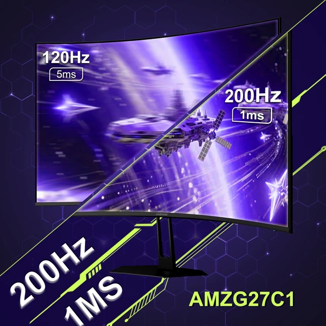 Alt view image 3 of 7 - 27 inch 200Hz Curved Gaming Monitor, FHD 1080p with Built-in Speakers, FreeSync, MPRT 1ms, 130% sRGB, 3000:1, 1500R, VESA Mount, HDMI 2.0&DP 1.4, Exchange, AMZG27C1