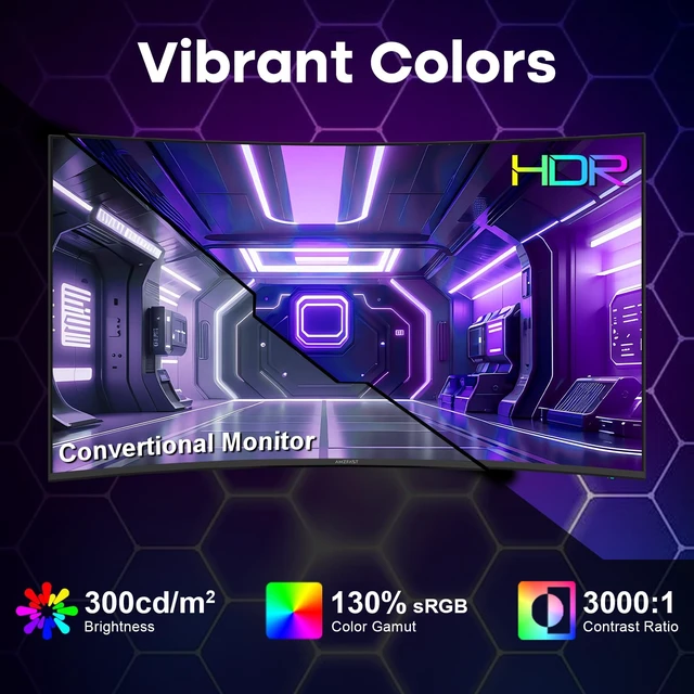 Alt view image 6 of 7 - 27 inch 200Hz Curved Gaming Monitor, FHD 1080p with Built-in Speakers, FreeSync, MPRT 1ms, 130% sRGB, 3000:1, 1500R, VESA Mount, HDMI 2.0&DP 1.4, Exchange, AMZG27C1