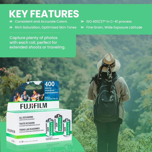 Alt view image 4 of 7 - 400 Color Negative Film (35mm Roll Film, 36 Exposures, 6-Rolls, 2-Pack) + BluebirdSales Microfiber Cleaning Cloth