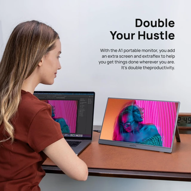 Alt view image 5 of 7 - Portable Monitor 15.6'' FHD 1080P - Ultra-Slim Portable Laptop Monitor with Kickstand - IPS Display for PC, MAC, Phone, Xbox, PS5 - USB C & HDMI Connectivity - A1 Gray