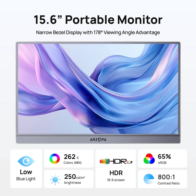 Alt view image 2 of 7 - Portable Monitor 15.6'' FHD 1080P - Ultra-Slim Portable Laptop Monitor with Kickstand - IPS Display for PC, MAC, Phone, Xbox, PS5 - USB C & HDMI Connectivity - A1 Gray