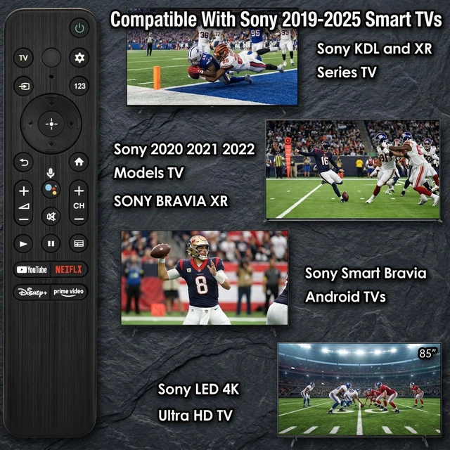 Alt view image 2 of 6 - Replacement for Sony TV Voice Remote,for All 2019-2025 Sony Bravia Smart TV for All Sony Bravia OLED LED 4K 8K UHD,for Android Google TV with Shortcuts YouTube and disny+ etc