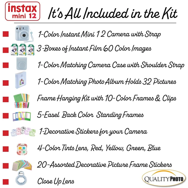 Alt view image 3 of 7 - Instax Mini 12 Instant Camera + 60 Photo Prints + Quality Photo Value Bundle, Case, Decoration Stickers, Frames, Photo Album, (Pastel Blue)