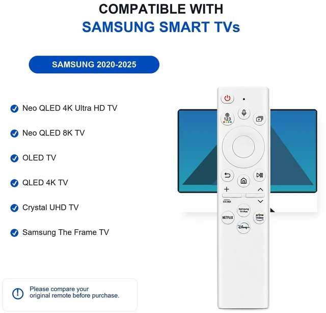Alt view image 2 of 7 - for Samsung Frame TV Remote, Compatible with Samsung Smart TV 2018-2026,Solar Chargeble Voice Remote Control, USB-C Fast Charging, Bluetooth Pairing