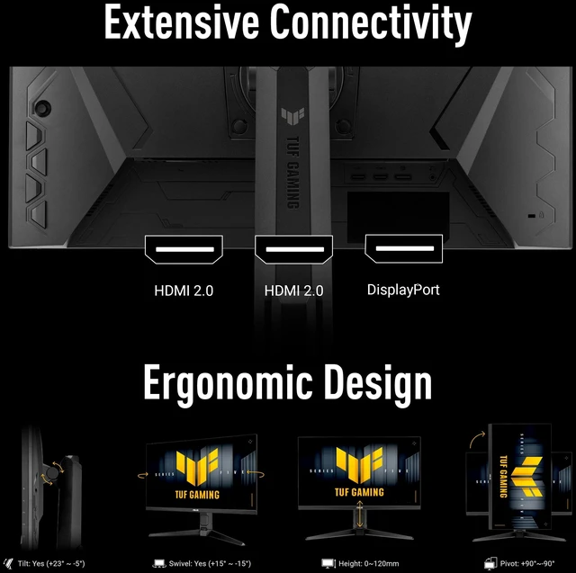 Alt view image 7 of 7 - TUF Gaming VG259QMRL5A 25 Inch 1080p 310Hz G-SYNC Gaming Monitor Gaming AI, Ergonomic Stand, FreeSync Premium, Fast-IPS panel, DisplayHDR 400, 0.3ms, 99% sRGB, Height Adjustable