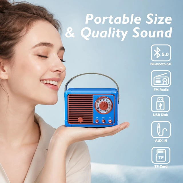 Alt view image 2 of 7 - Retro Bluetooth Speaker,Vintage Decor,Mini Gift for Women Girl Teens Wireless Bluetooth Speaker Cute Old Fashion Style for Kitchen Desk Bedroom Office Party Outdoor Kawaii Accessories