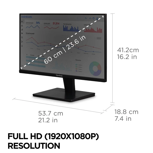 Alt view image 4 of 7 - VS2447M 24 Inch 1080p Computer Monitor, 100Hz LED Display AMD FreeSync, HDMI, VGA, Eye Care, Thin Bezels, Gaming, Laptop, PC, Mac, Anti Glare, 4ms Response, Dual Speakers, 250 Nits