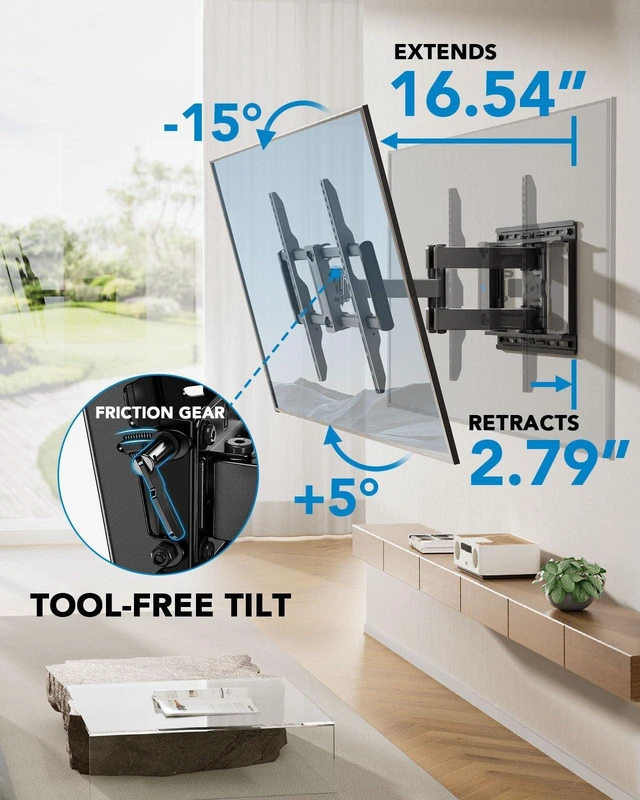 Alt view image 5 of 7 - 65 75 Inch Full Motion TV Wall Mount for LED TVs up to 132lbs, Fits 42-85 Inch Swivel TV Mount Bracket with Articulating Arms, Max VESA 600x400mm, Fits 12 16" Wood Studs