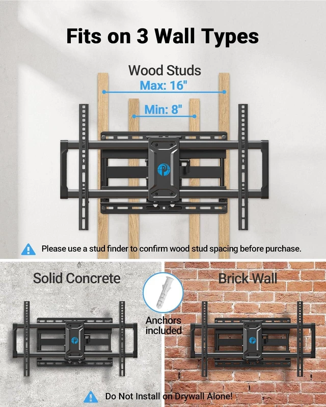 Alt view image 3 of 7 - 65 75 Inch Full Motion TV Wall Mount for LED TVs up to 132lbs, Fits 42-85 Inch Swivel TV Mount Bracket with Articulating Arms, Max VESA 600x400mm, Fits 12 16" Wood Studs