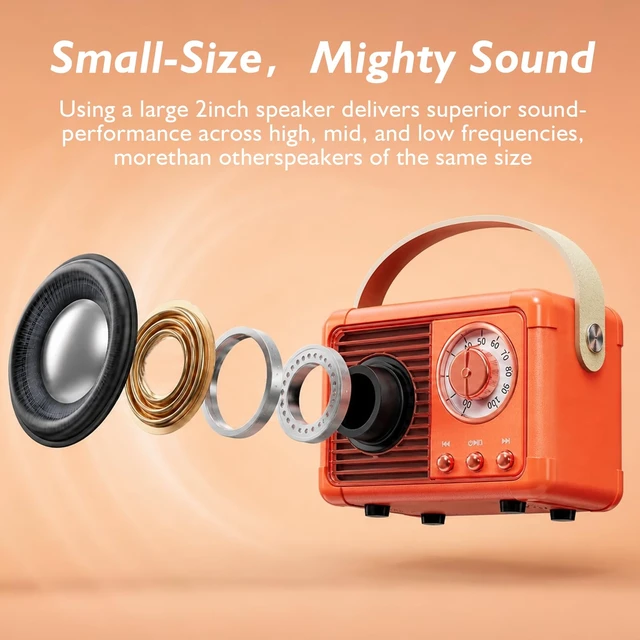 Alt view image 5 of 7 - Retro Bluetooth Speaker, Small Vintage Decor Gifts Pumpkin Orange Portable mini wireless old fashion style for kitchen desk bedroom office outdoor accessories gifts for women teen girls