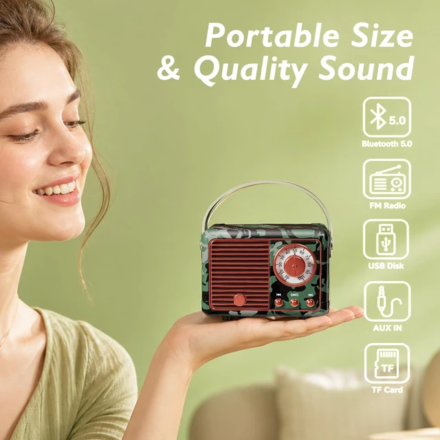 Alt view image 2 of 7 - Retro Bluetooth Speaker,Vintage Decor,Mini Gift for Men Women Girls Portable small wireless old fashion style for kitchen desk bedroom office outdoor accessories gifts