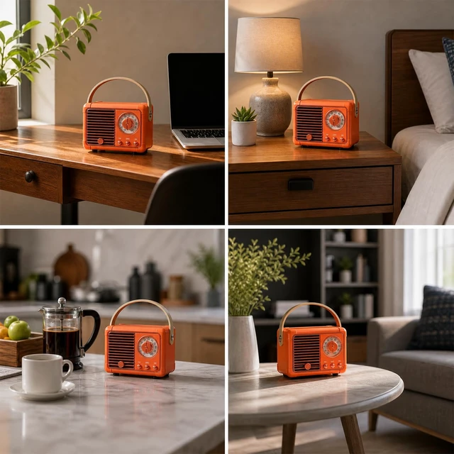 Alt view image 6 of 7 - Retro Bluetooth Speaker, Small Vintage Decor Gifts Pumpkin Orange Portable mini wireless old fashion style for kitchen desk bedroom office outdoor accessories gifts for women teen girls