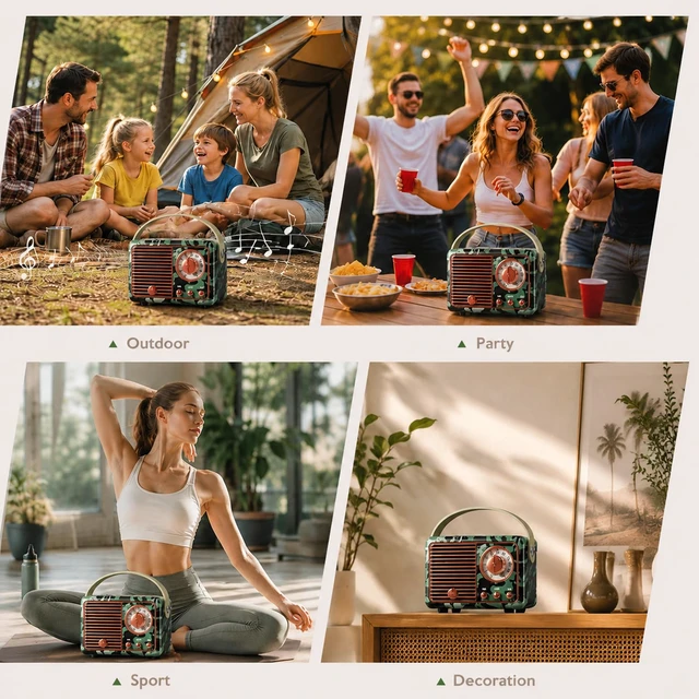 Alt view image 3 of 7 - Retro Bluetooth Speaker,Vintage Decor,Mini Gift for Men Women Girls Portable small wireless old fashion style for kitchen desk bedroom office outdoor accessories gifts