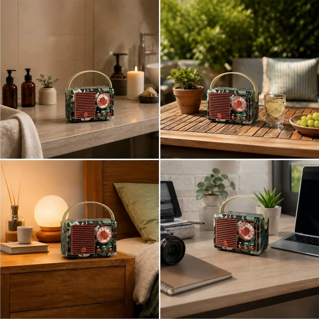 Alt view image 4 of 7 - Retro Bluetooth Speaker,Vintage Decor,Mini Gift for Men Women Girls Portable small wireless old fashion style for kitchen desk bedroom office outdoor accessories gifts