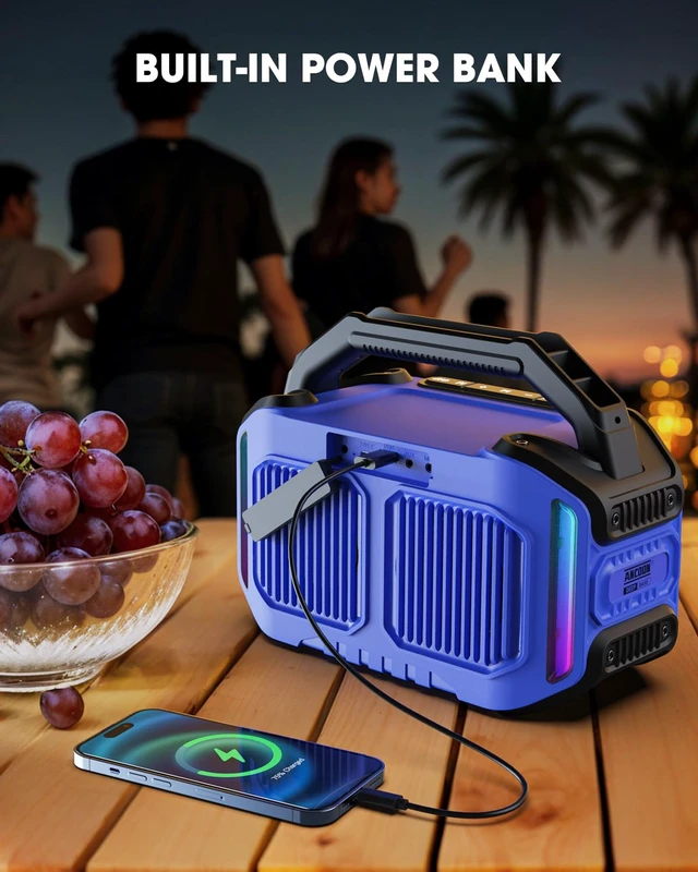 Alt view image 7 of 7 - Speakers Bluetooth Wireless: 80W(Peak) Loud Speaker with Bass, 20H Playtime, IPX6 Waterproof, Large Jobsite Speakers for Work, Outdoor, Workshop, Garage, Portable Speaker with TWS (Blue)