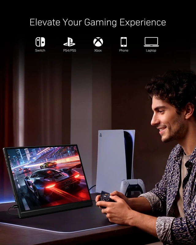 Alt view image 7 of 7 - Portable Monitor 16 inch 1200P 144Hz IPS HDR Ultra-Slim Gaming Monitor Dual Speakers USB-C HDMI Second Screen for Laptop PC Mac Phone Xbox PS4/5 Switch, VESA Kickstand, Zero Frame Travel