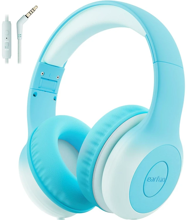 Main image of K1 Kids Headphones Wired with Mic, Volume Limit Headphones for Kids Portable Wired Headphone with Shareport, Stereo Sound, Foldable Headset for School/Toddler/Tablet/iPad/Kindle, Sky Blue