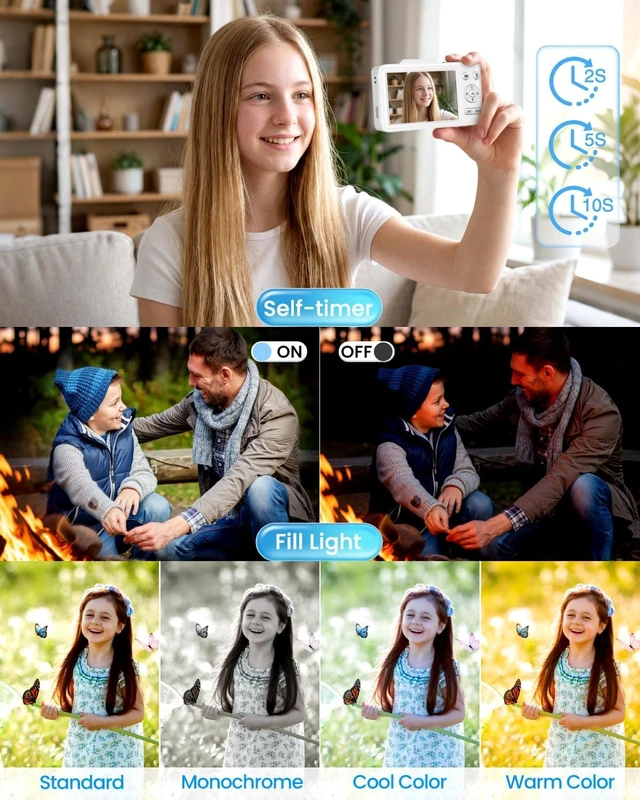 Alt view image 4 of 7 - Digital Camera 4K Autofocus Vlogging Camera for Photography with 16X Zoom Anti Shake, 32GB Card, 48MP Compact Portable Point and Shoot Camera Gift for Kids Boys Girls BeginnerWhite