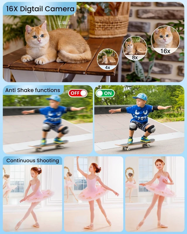 Alt view image 6 of 7 - Digital Camera 4K Autofocus Vlogging Camera for Photography with 16X Zoom Anti Shake, 32GB Card, 48MP Compact Portable Point and Shoot Camera Gift for Kids Boys Girls BeginnerWhite