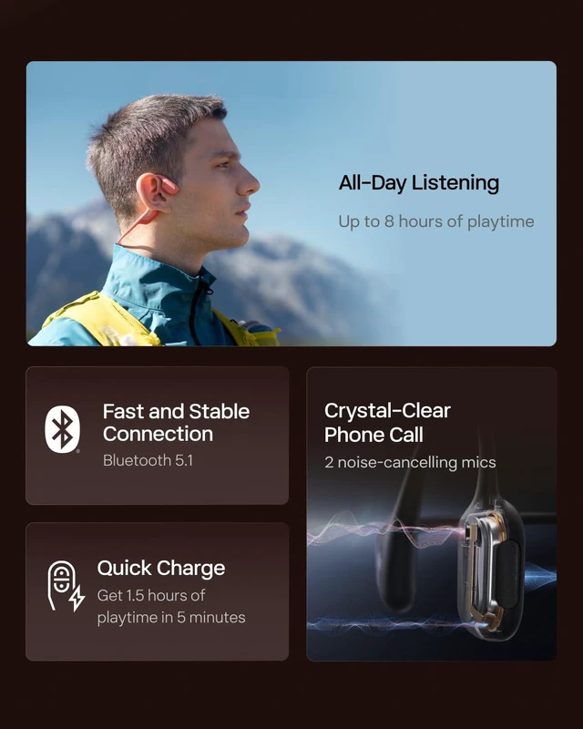 Alt view image 7 of 7 - OpenRun Pro - Open-Ear Bluetooth Bone Conduction Sport Headphones - Sweat Resistant Wireless Earphones for Workouts and Running with Premium Deep Base - Built-in Mic, with Hair Band