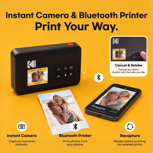 Alt view image 4 of 7 - Mini Shot 2 Retro 2x3 Instant Camera, Photo Printer, 38 Sheet, Yellow