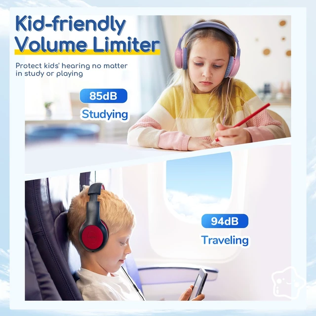 Alt view image 5 of 7 - K1 Kids Headphones Wired with Mic, USB Type C Headphone for Kids 85/94dB Volume Limit, Portable Wired Headphone with Shareport, Stereo Sound Foldable Headset for School/Toddler/Tablet Violet