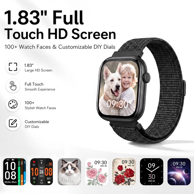 Alt view image 2 of 7 - Smart Watch for Women Men, Answer/Make Call, 1.83"HD Touchscreen, 2 Bands IP67 Waterproof Fitness Tracker, Heart Rate/Sleep Monitor, DIY Dial, Multi-Sport Modes Pedometer, Smartwatch for iOS/Android