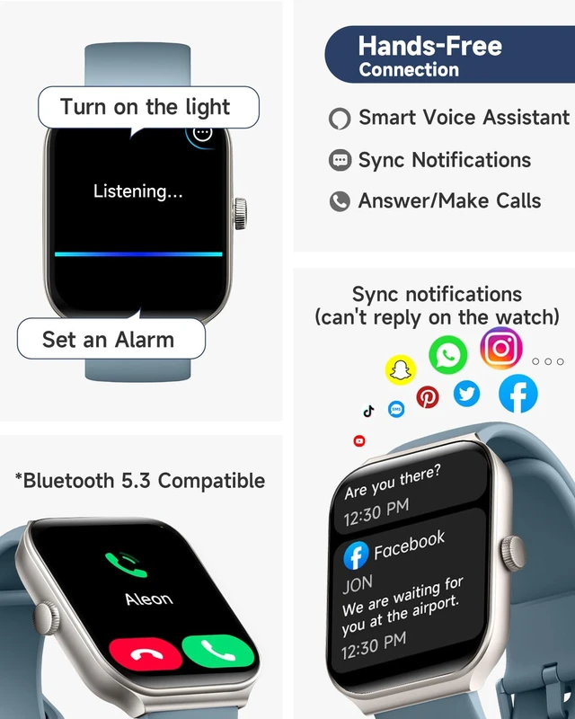 Alt view image 2 of 7 - 1.95" Smart Watch for Men Women with ALEXA, Fitness Watch for Android iOS Call Function, Message Notifications, Pedometer, Heart Rate, Sleep Monitor, 100 Sport Modes, IP68 Waterproof, 100 Watch Faces