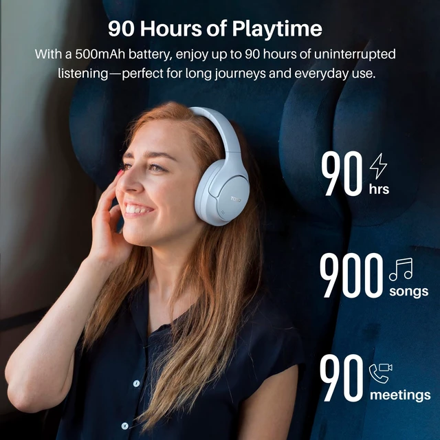 Alt view image 5 of 7 - HT3 Hybrid Noise Cancelling Wireless Headphones, 90H Over Ear Headset Hi Res Audio, AI Voice Assistant, Dual Device Connection, 32 Custom EQs, Built In 5 Mics, ANC, Foldable with Case