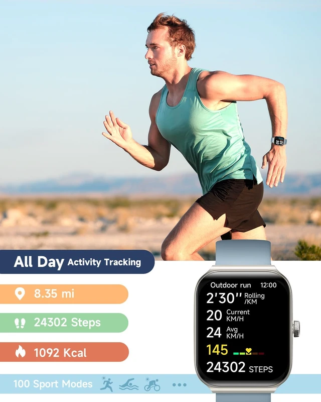 Alt view image 5 of 7 - 1.95" Smart Watch for Men Women with ALEXA, Fitness Watch for Android iOS Call Function, Message Notifications, Pedometer, Heart Rate, Sleep Monitor, 100 Sport Modes, IP68 Waterproof, 100 Watch Faces