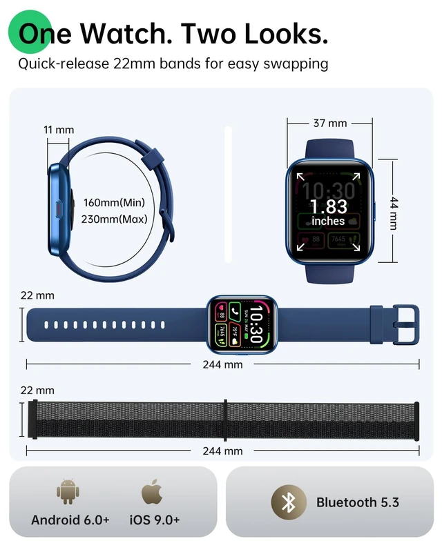 Alt view image 6 of 7 - Smart Watches for Men Women (Android/iOS), Fitness Watch, Health Tracker 1.83" Alexa Smart Watch with Calls/SMS/Reminders, 120 Sport Modes Fitness Trackers for Women Men, Heart Rate Monitor, 2 Bands