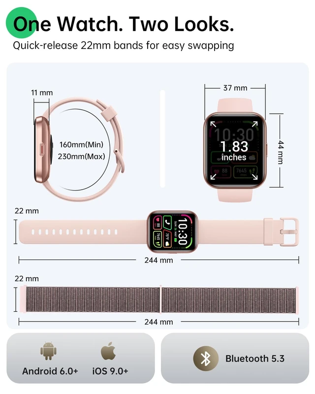 Alt view image 6 of 7 - Smart Watches for Women, 1.83" Alexa Smart Watch for Android & iPhones with Call/SMS/Reminder, 120+ Sport Modes Fitness Watch with Sleep/Heart Rate Monitor, Activity & Health Tacker, 3ATM Sport Watch