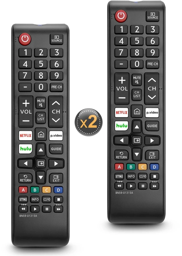 Main image of Pack of 2 Universal for Samsung Smart TV Remote Control Replacement for Samsung TV remote, IR wireless, no pairing, 28ft range, NFLX/Hulu shortcut, ABS rubber buttons, spare set saves cost
