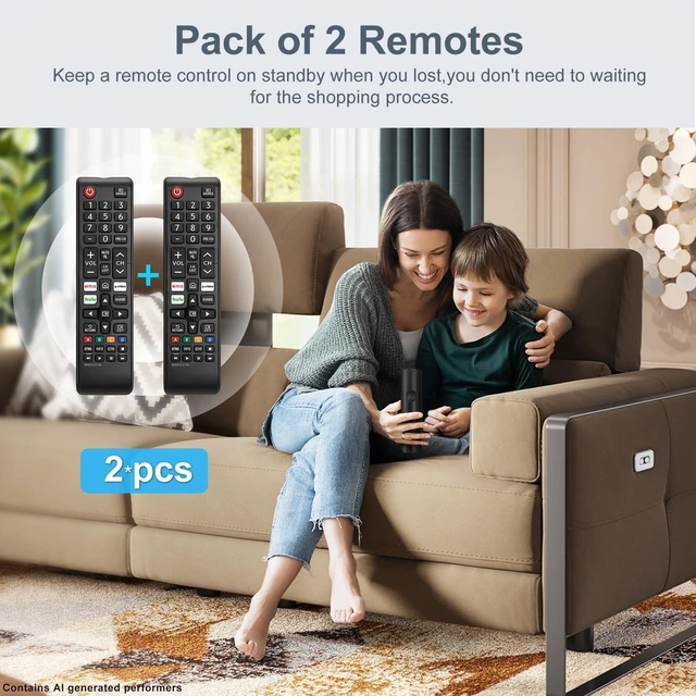 Alt view image 4 of 7 - Pack of 2 Universal for Samsung Smart TV Remote Control Replacement for Samsung TV remote, IR wireless, no pairing, 28ft range, NFLX/Hulu shortcut, ABS rubber buttons, spare set saves cost