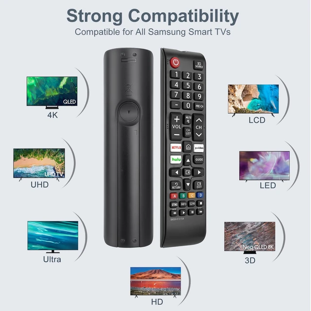 Alt view image 6 of 7 - Pack of 2 Universal for Samsung Smart TV Remote Control Replacement for Samsung TV remote, IR wireless, no pairing, 28ft range, NFLX/Hulu shortcut, ABS rubber buttons, spare set saves cost