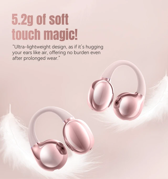 Alt view image 4 of 7 - King Lucky Next-gen Clip on Earbuds Open Ear Wireless Bluetooth 6.0 Headphones with Mic,50H Play,ENC,IPX5 Waterproof,Sports Ear Buds,Comfortable for Small Ears&Fitness,Running (LED Display, Pink)