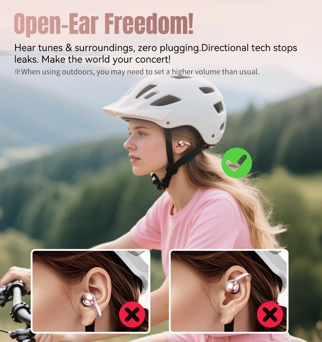 Alt view image 7 of 7 - King Lucky Next-gen Clip on Earbuds Open Ear Wireless Bluetooth 6.0 Headphones with Mic,50H Play,ENC,IPX5 Waterproof,Sports Ear Buds,Comfortable for Small Ears&Fitness,Running (LED Display, Pink)