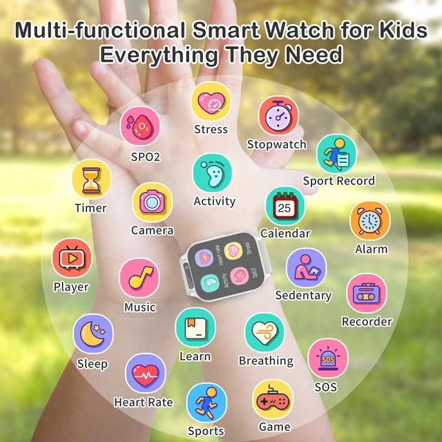 Alt view image 2 of 7 - Kids Waterproof Smart Watch Boys with Fitness Tracker Sports Activity Pedometer Heartrate SpO2 Stress Monitor Flashlight APP HD Touch Screen Camera Games for 4-13 Years Old Boys Gifts for Kids