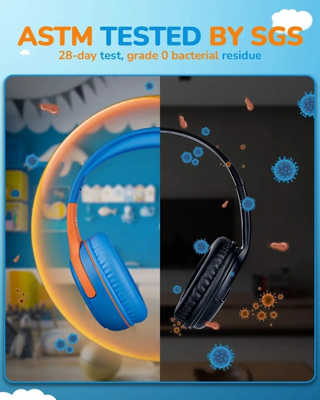 Alt view image 3 of 5 - AT2 3PCS Kids Headphones for School Travel, 85/94dB Safe Volume 3.5mm Jack, HD Mic, Portable Wired Headphone with Shareport, Stereo Sound On-Ear Headphones for Toddler Kids Girls Boys
