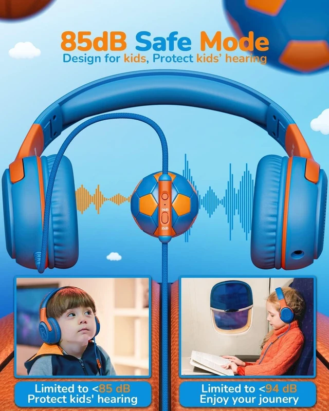 Alt view image 2 of 5 - AT2 3PCS Kids Headphones for School Travel, 85/94dB Safe Volume 3.5mm Jack, HD Mic, Portable Wired Headphone with Shareport, Stereo Sound On-Ear Headphones for Toddler Kids Girls Boys