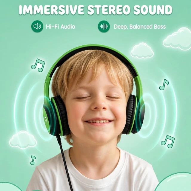 Alt view image 4 of 7 - Wired Kids Headphones with USB C Plug, 85dB Safe Volume, Adjustable Headband, Tangle-Free Cord Headphones for School, Tablet, Travel (Green & Black, Without Microphone)