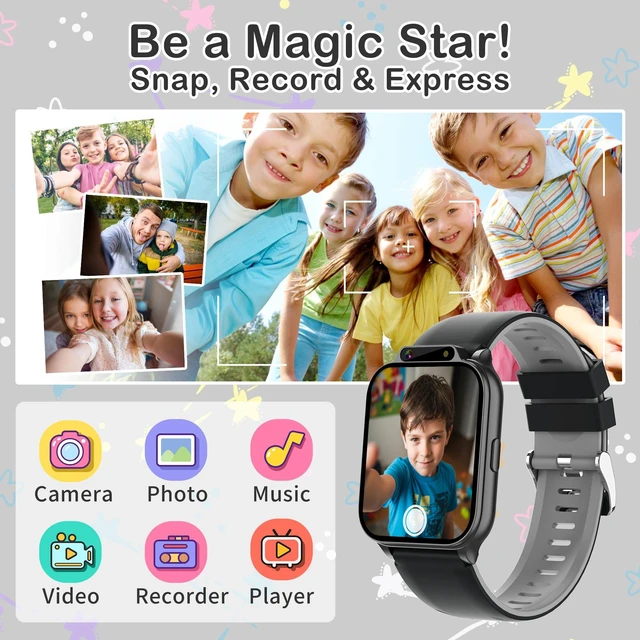 Alt view image 7 of 7 - Kids Waterproof Smart Watch with Fitness Tracker Sports Activity Pedometer Heartrate SpO2 Stress Monitor Flashlight APP HD Touch Screen Camera Games Music for 4-13 Year Old Boys Gifts for Kids