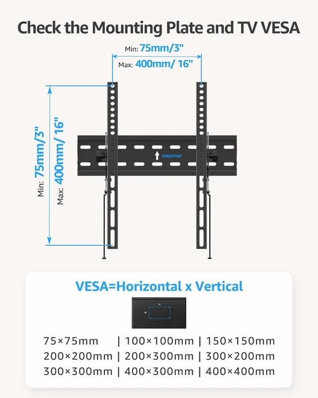 Alt view image 2 of 7 - TV Wall Mount, Tilting TV Bracket for Most 26-60 Inch LED LCD OLED Flat/Curved TVs, Low Profile Save Spacing, Fits 12" to 16" Stud, Max VESA 400x400mm up to 99 LBS