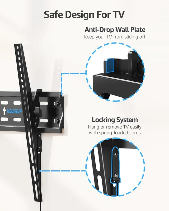 Alt view image 5 of 7 - TV Wall Mount, Tilting TV Bracket for Most 26-60 Inch LED LCD OLED Flat/Curved TVs, Low Profile Save Spacing, Fits 12" to 16" Stud, Max VESA 400x400mm up to 99 LBS