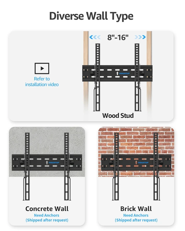 Alt view image 7 of 7 - TV Wall Mount, Tilting TV Bracket for Most 26-60 Inch LED LCD OLED Flat/Curved TVs, Low Profile Save Spacing, Fits 12" to 16" Stud, Max VESA 400x400mm up to 99 LBS