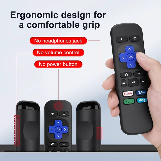 Alt view image 4 of 7 - Replacement Remote for Roku Box/Express/Premiere-NOT for Stick, TV or Game for Roku Box only (not Stick/TV). No pairing needed insert batteries & go. Durable ABS. 1-click NFLX/Dis+/Hulu/Sling