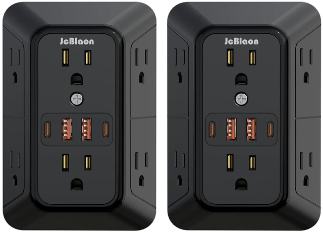 Main image of 2 Pack Multi Plug Wall Outlet Extender Surge Protector 6 AC Outlet Splitter with 4 USB Ports(2 USB C) Wall Charger 1050J Power Strip 125V/15A, 1875W for Home, Office, Travel Dorm Room Essentials-ETL